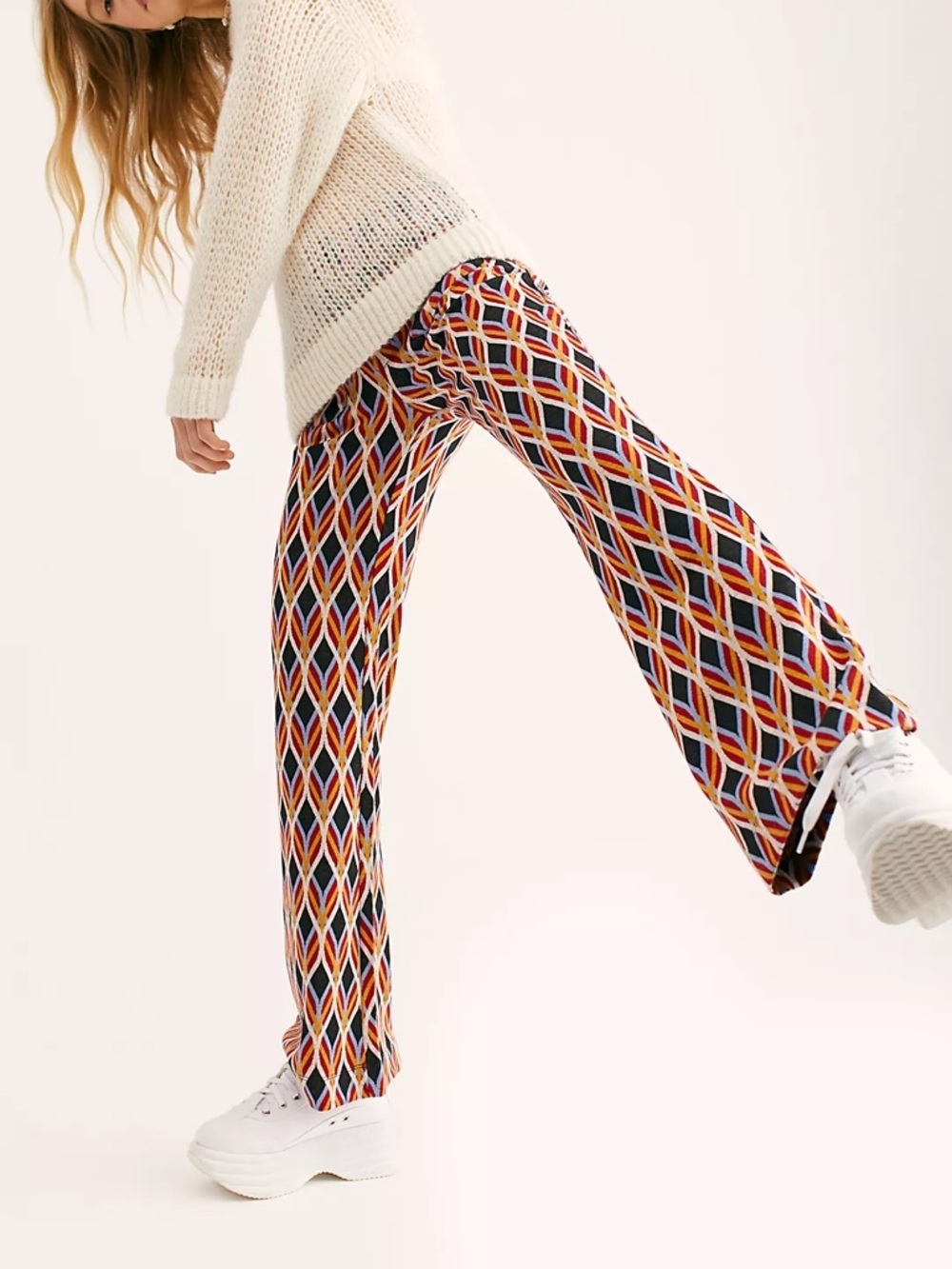 Free people Hip Hugging Jaquard Flares red blue orange black size 4